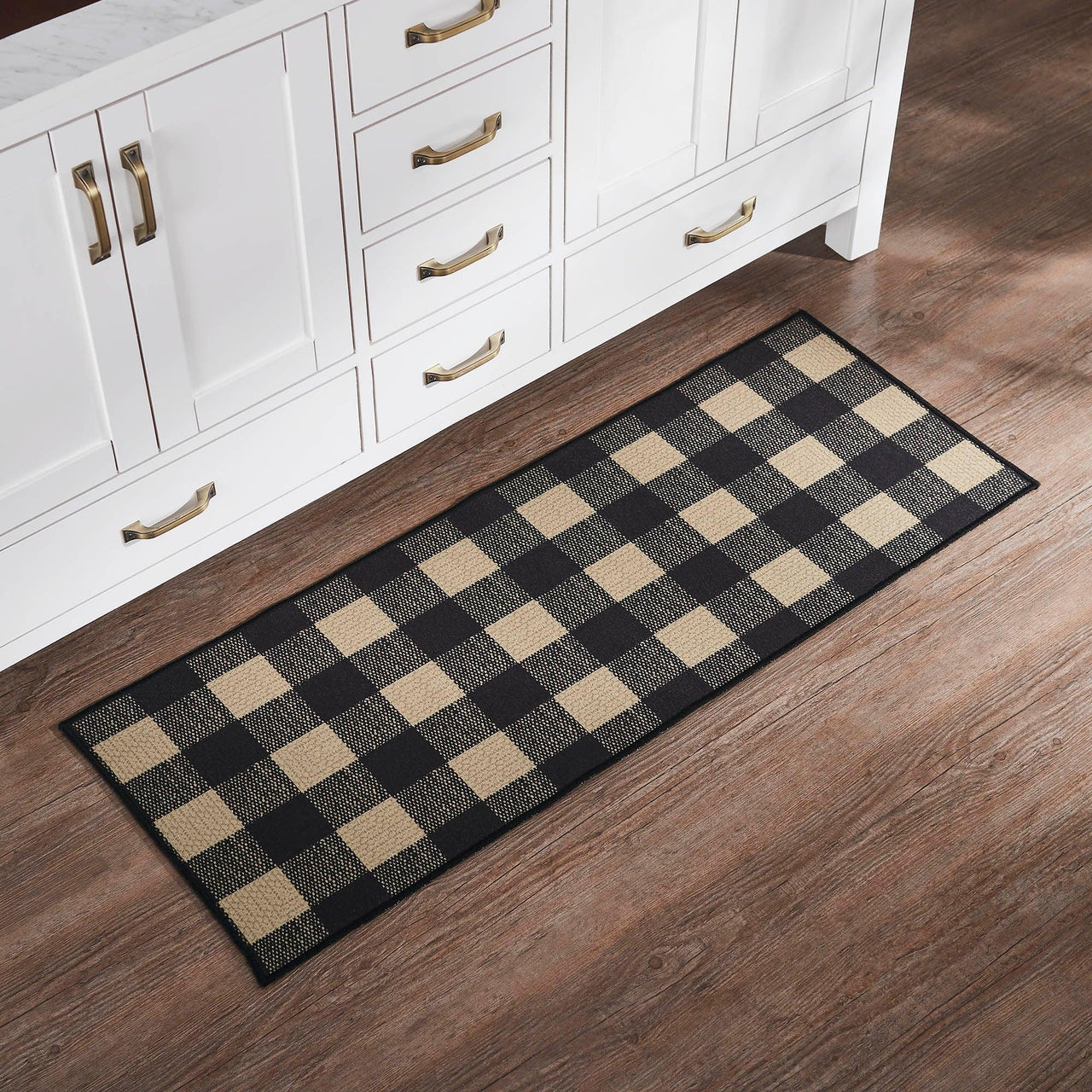 Black Check Polyester Rug Rect 17x48 - The Fox Decor
