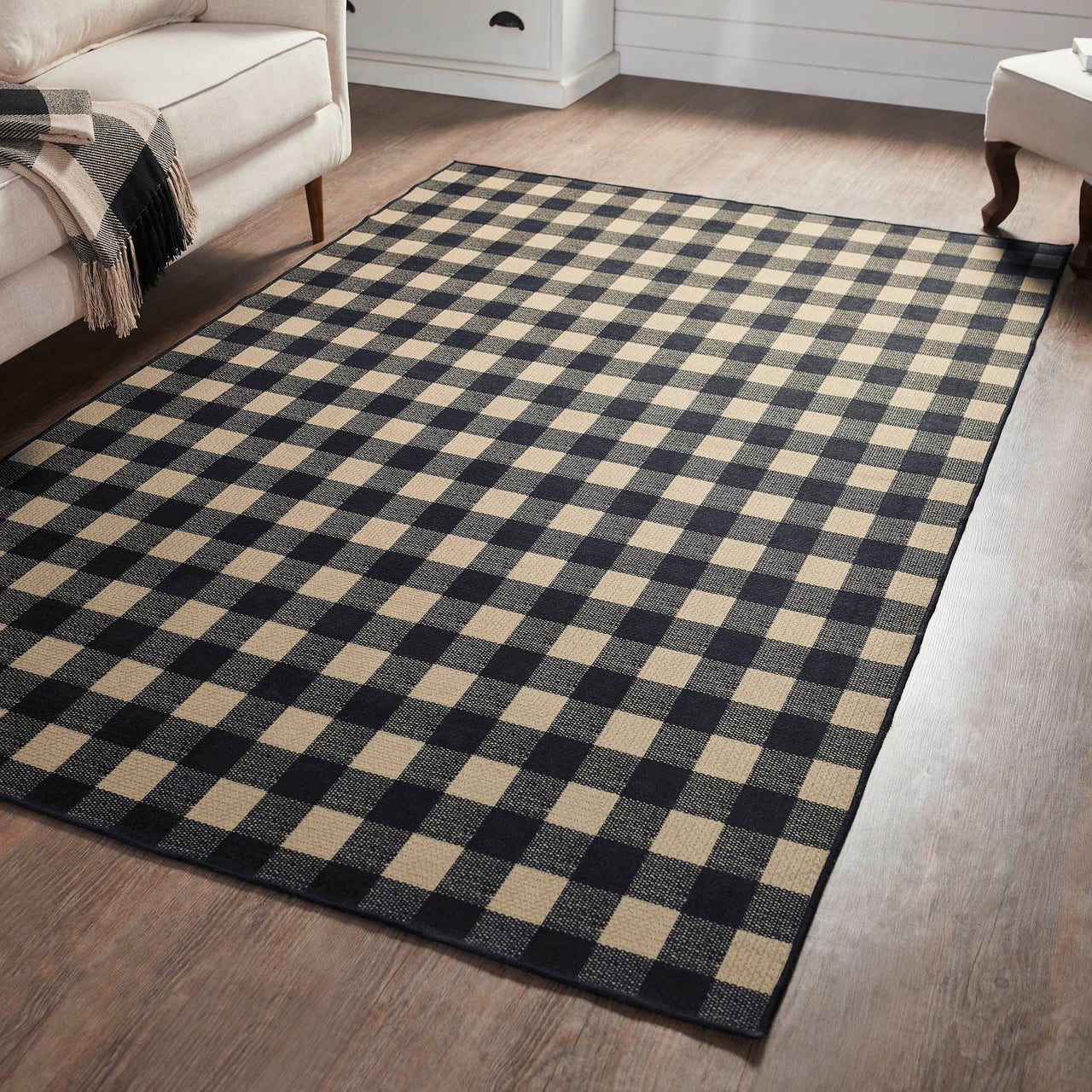 Black Check Polyester Rug Rect 60x96 - The Fox Decor