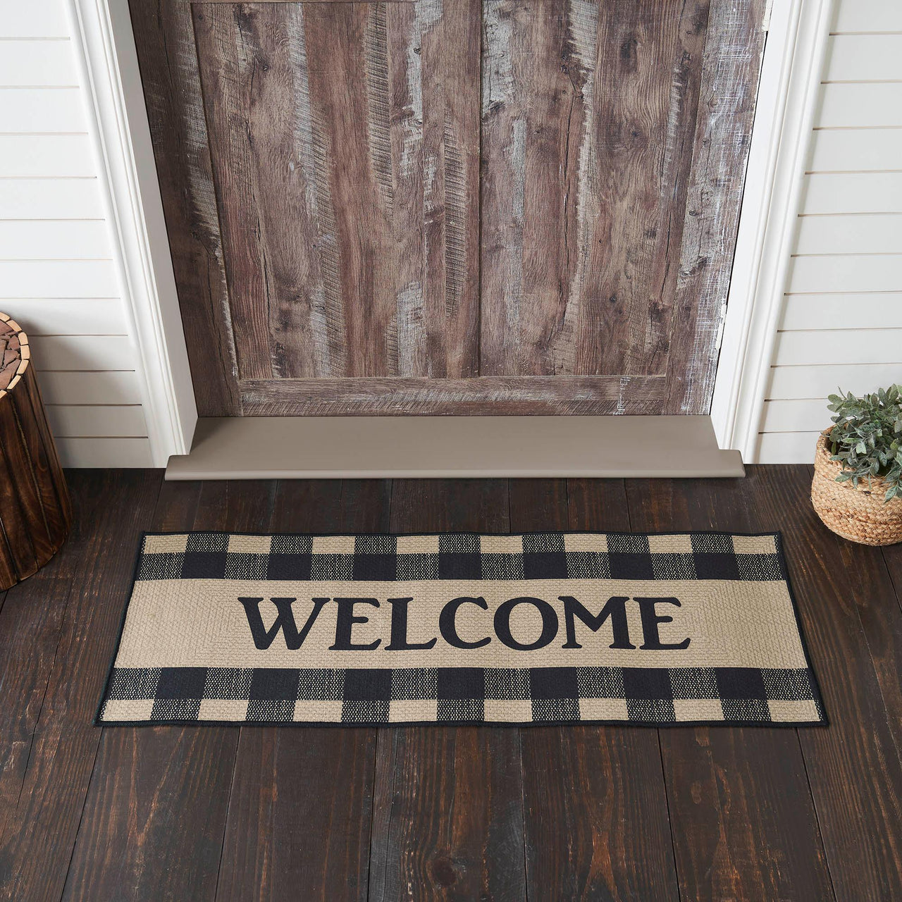 Black Check Welcome Polyester Rug Rect 17x48 - The Fox Decor