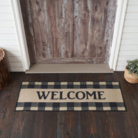 Black Check Welcome Polyester Rug Rect 17x48 - The Fox Decor