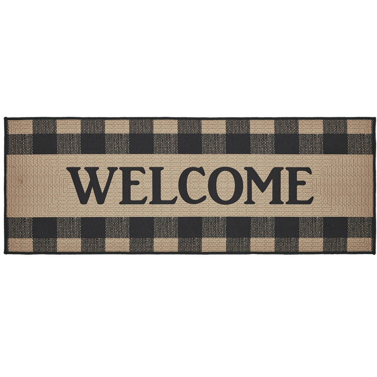 Black Check Welcome Polyester Rug Rect 17x48 - The Fox Decor