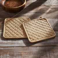 Burlap Natural Pot Holder Set of 2 8x8 - The Fox Decor
