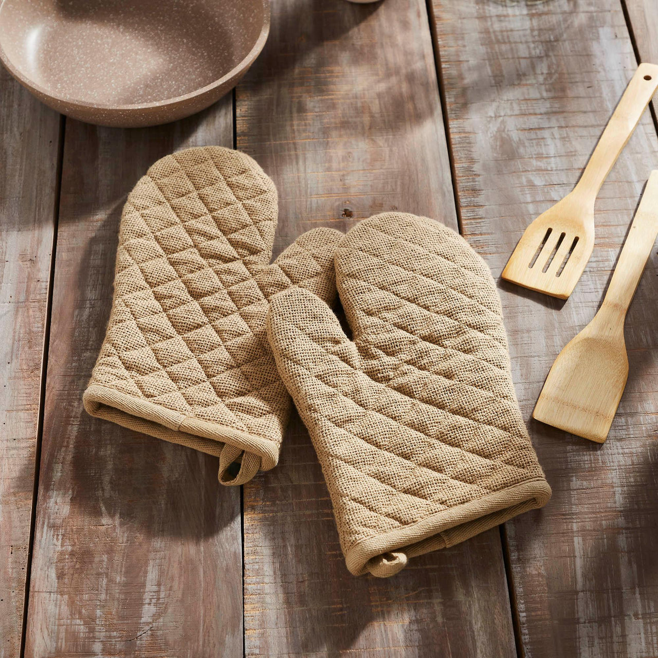 Burlap Natural Oven Mitt Set of 2 - The Fox Decor