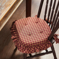 Thumbnail for Burgundy Check Ruffled Chair Pad 16.5x18 - The Fox Decor