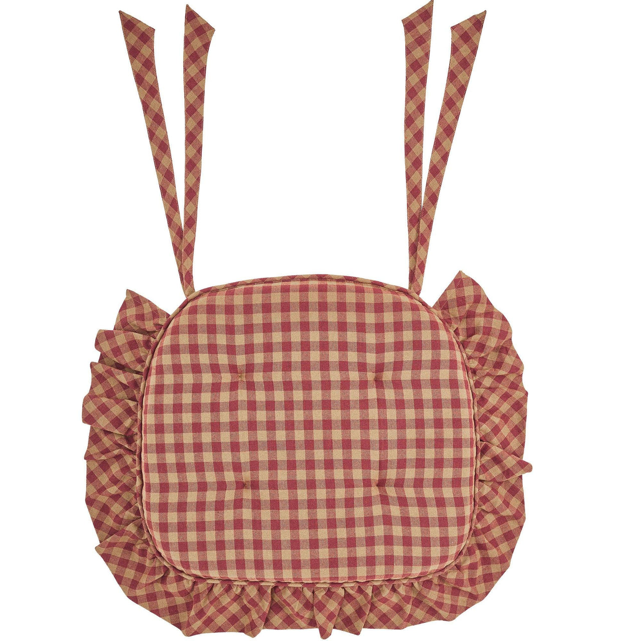 Burgundy Check Ruffled Chair Pad 16.5x18 - The Fox Decor