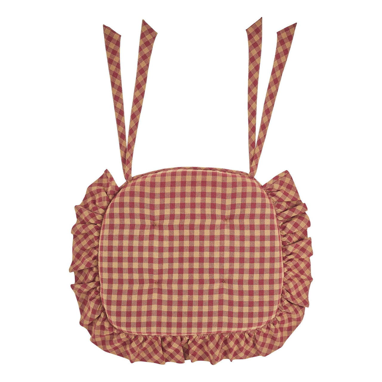 Burgundy Check Ruffled Chair Pad 16.5x18 - The Fox Decor