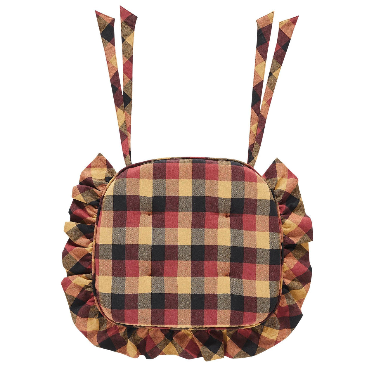 Heritage Farms Primitive Check Ruffled Chair Pad 16.5x18 - The Fox Decor
