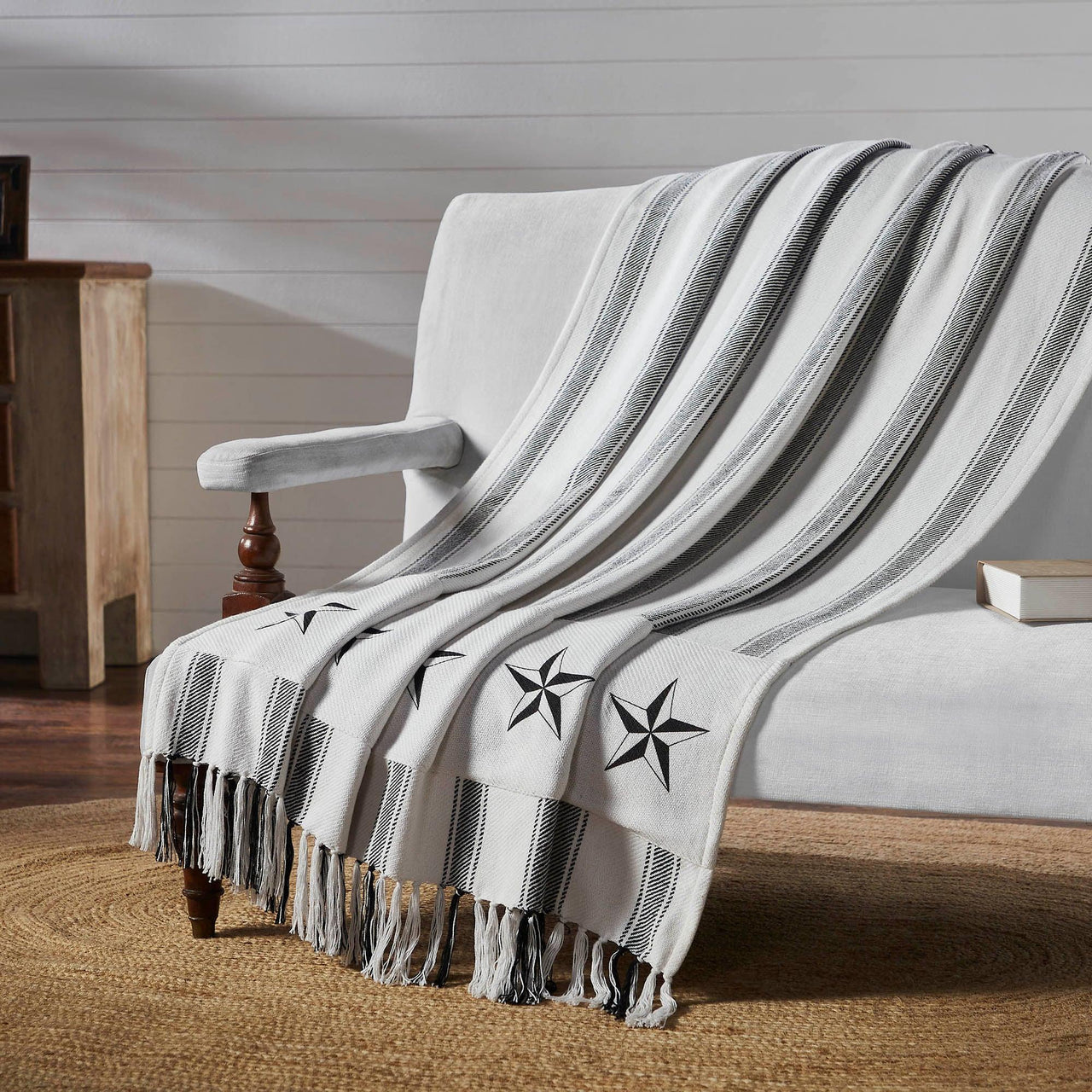 Sawyer Mill Black Ticking Stripe Woven Throw 50x60 - The Fox Decor