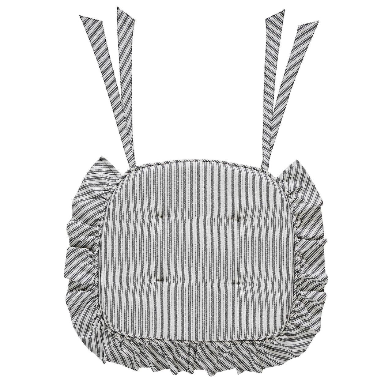 Sawyer Mill Black Ticking Stripe Ruffled Chair Pad 16.5x18 - The Fox Decor
