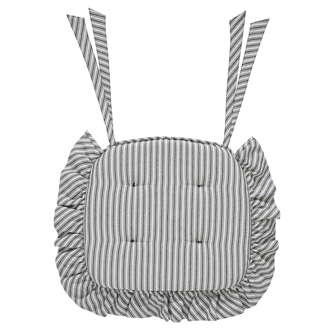 Sawyer Mill Black Ticking Stripe Ruffled Chair Pad 16.5x18 - The Fox Decor