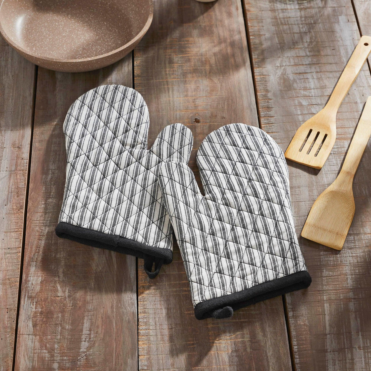 Sawyer Mill Black Ticking Stripe Oven Mitt Set of 2 - The Fox Decor