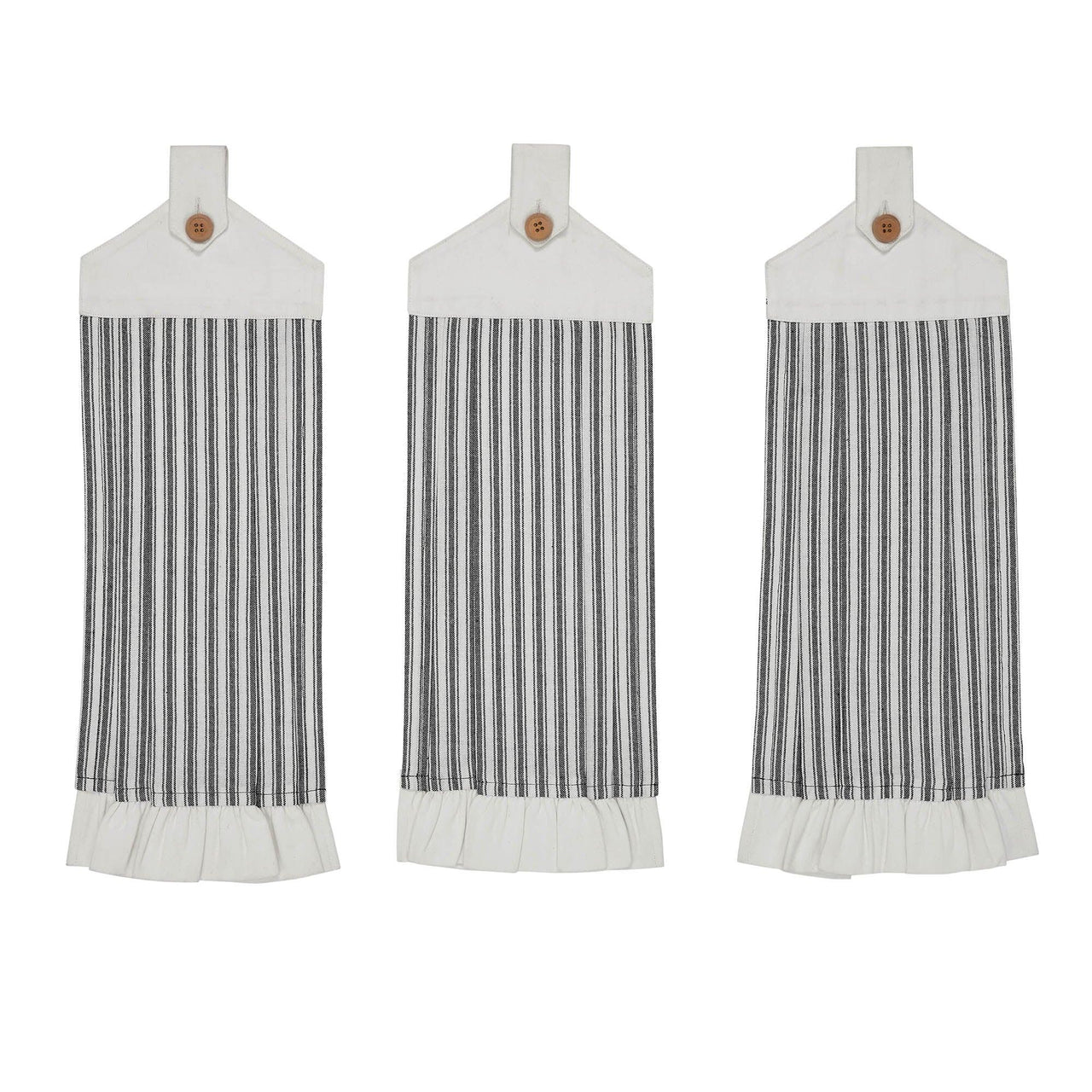 Sawyer Mill Black Ticking Stripe Button Loop Tea Towel Set of 3 - The Fox Decor