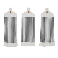 Sawyer Mill Black Ticking Stripe Button Loop Tea Towel Set of 3 - The Fox Decor