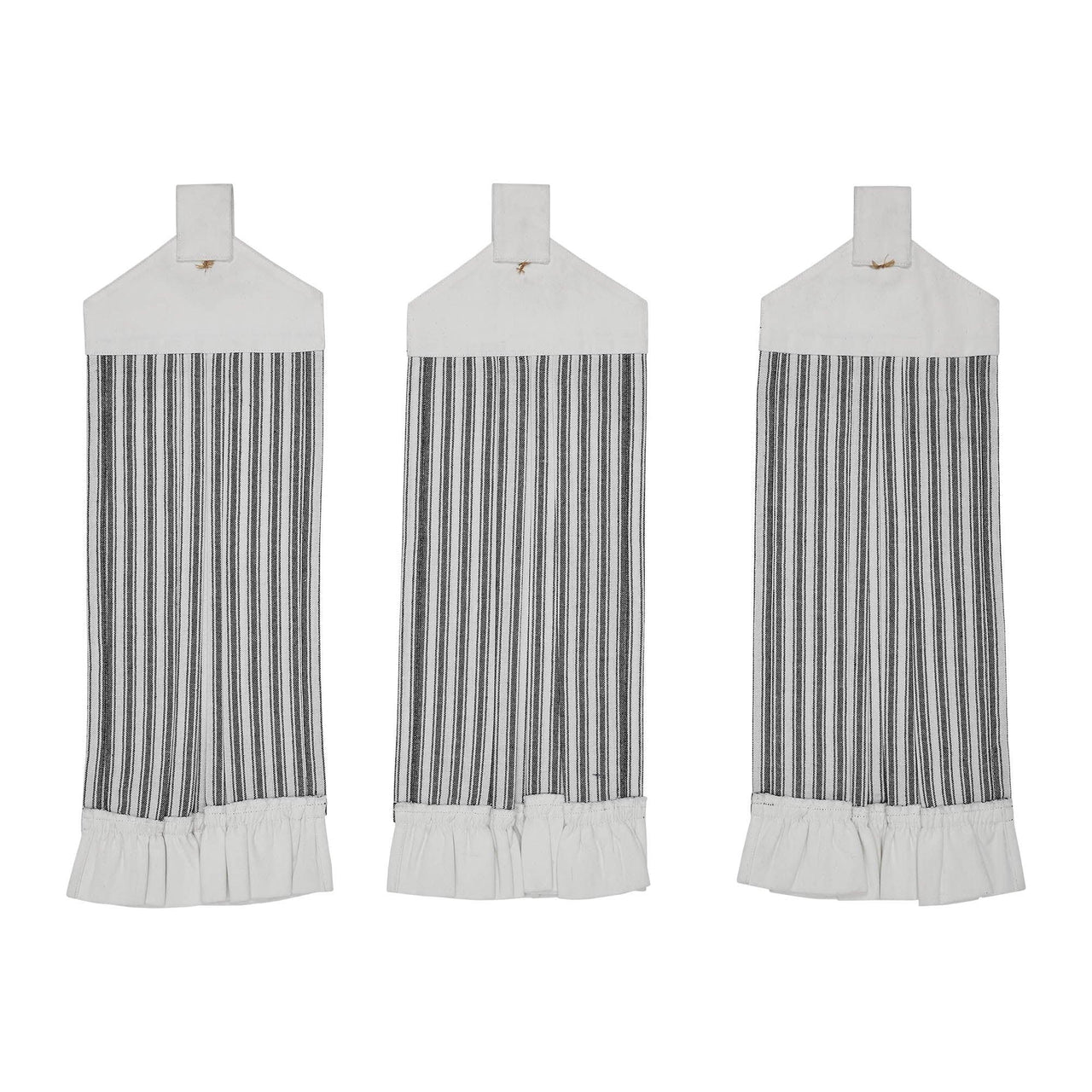 Sawyer Mill Black Ticking Stripe Button Loop Tea Towel Set of 3 - The Fox Decor