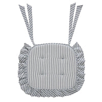 Thumbnail for Sawyer Mill Blue Ticking Stripe Ruffled Chair Pad 16.5x18 - The Fox Decor