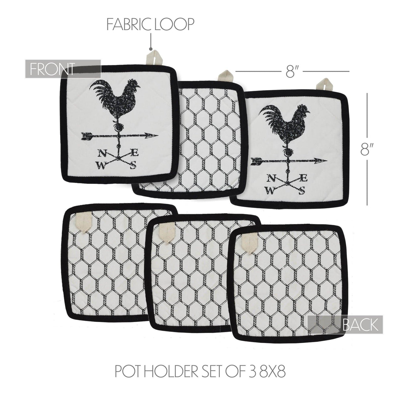 Down Home Pot Holder Set of 3 8x8 - The Fox Decor