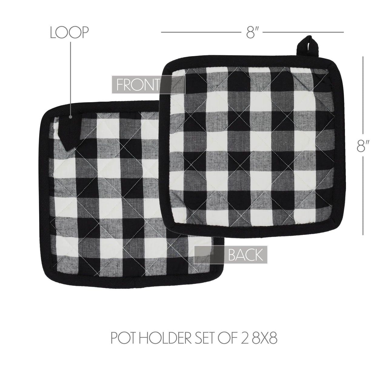 Annie Buffalo Check Black Pot Holder Set of 2 8x8 - The Fox Decor