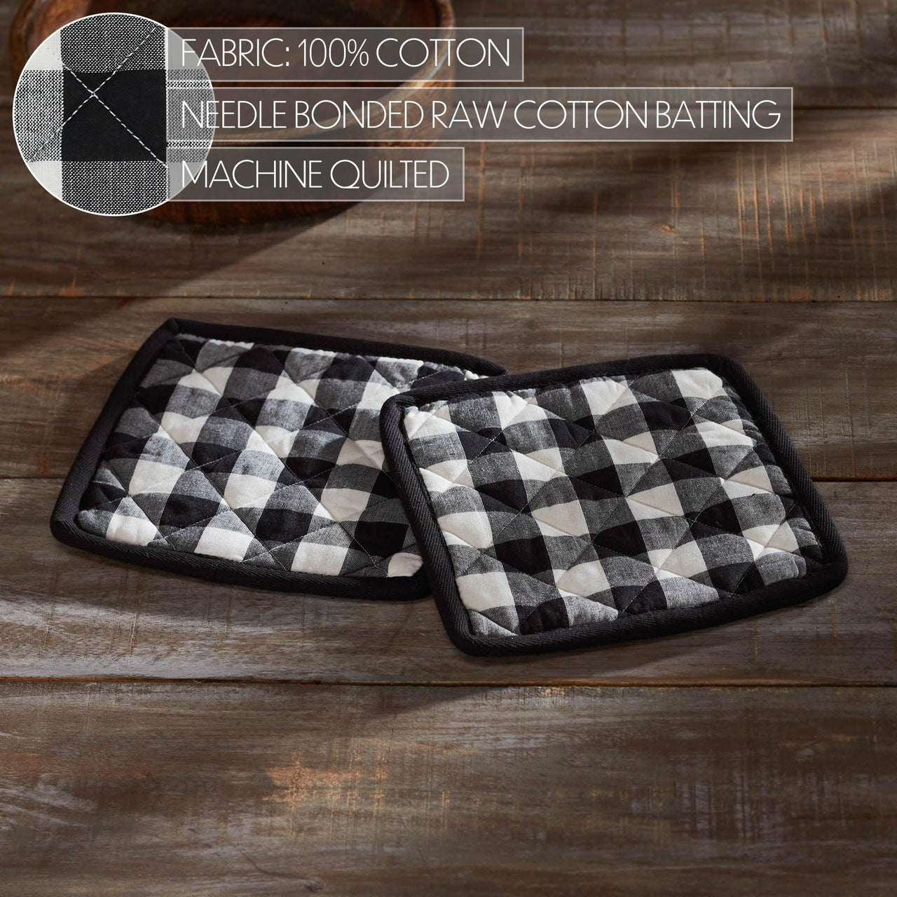 Annie Buffalo Check Black Pot Holder Set of 2 8x8 - The Fox Decor