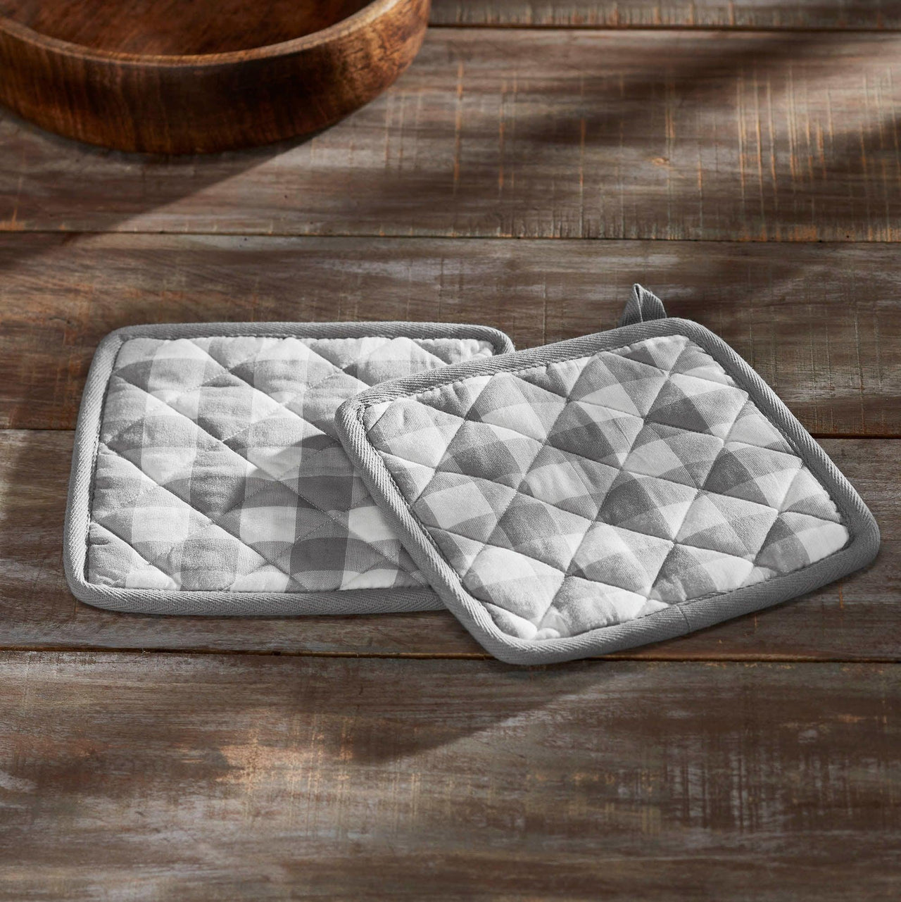 Annie Buffalo Check Grey Pot Holder Set of 2 8x8 - The Fox Decor