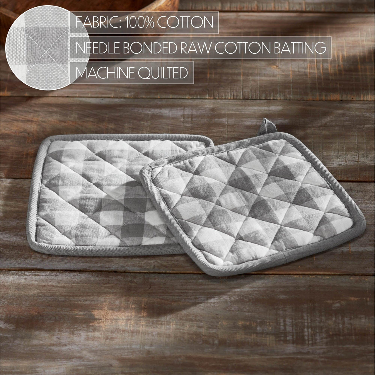 Annie Buffalo Check Grey Pot Holder Set of 2 8x8 - The Fox Decor