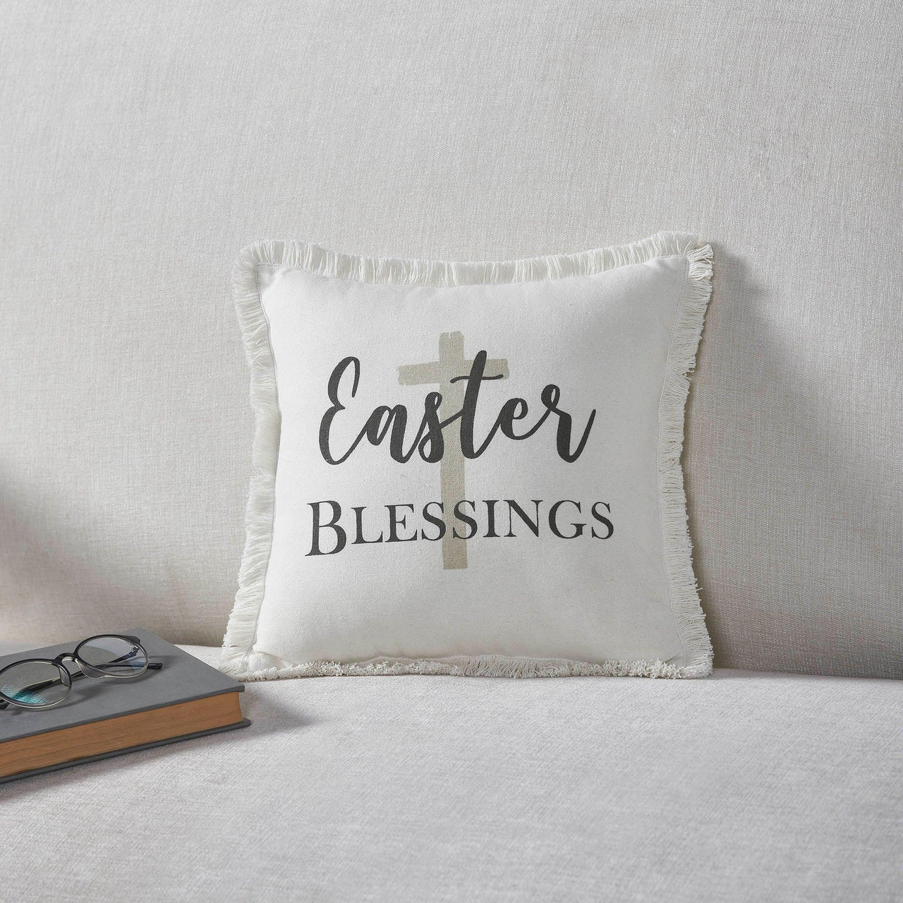 Risen Easter Blessings Cross Pillow 12x12 - The Fox Decor