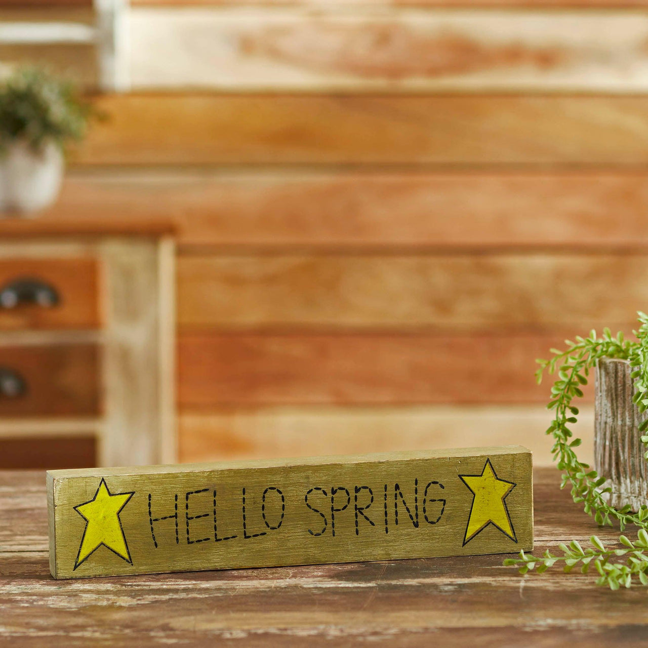 Hello Spring Wooden Sign 3x14 - The Fox Decor