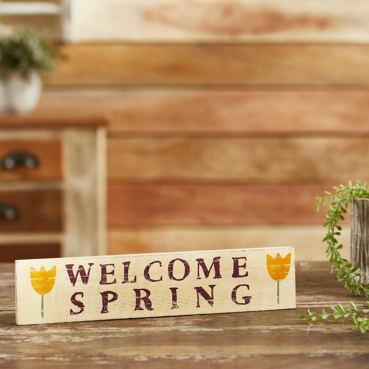 Welcome Spring Wooden Sign 3x14 - The Fox Decor