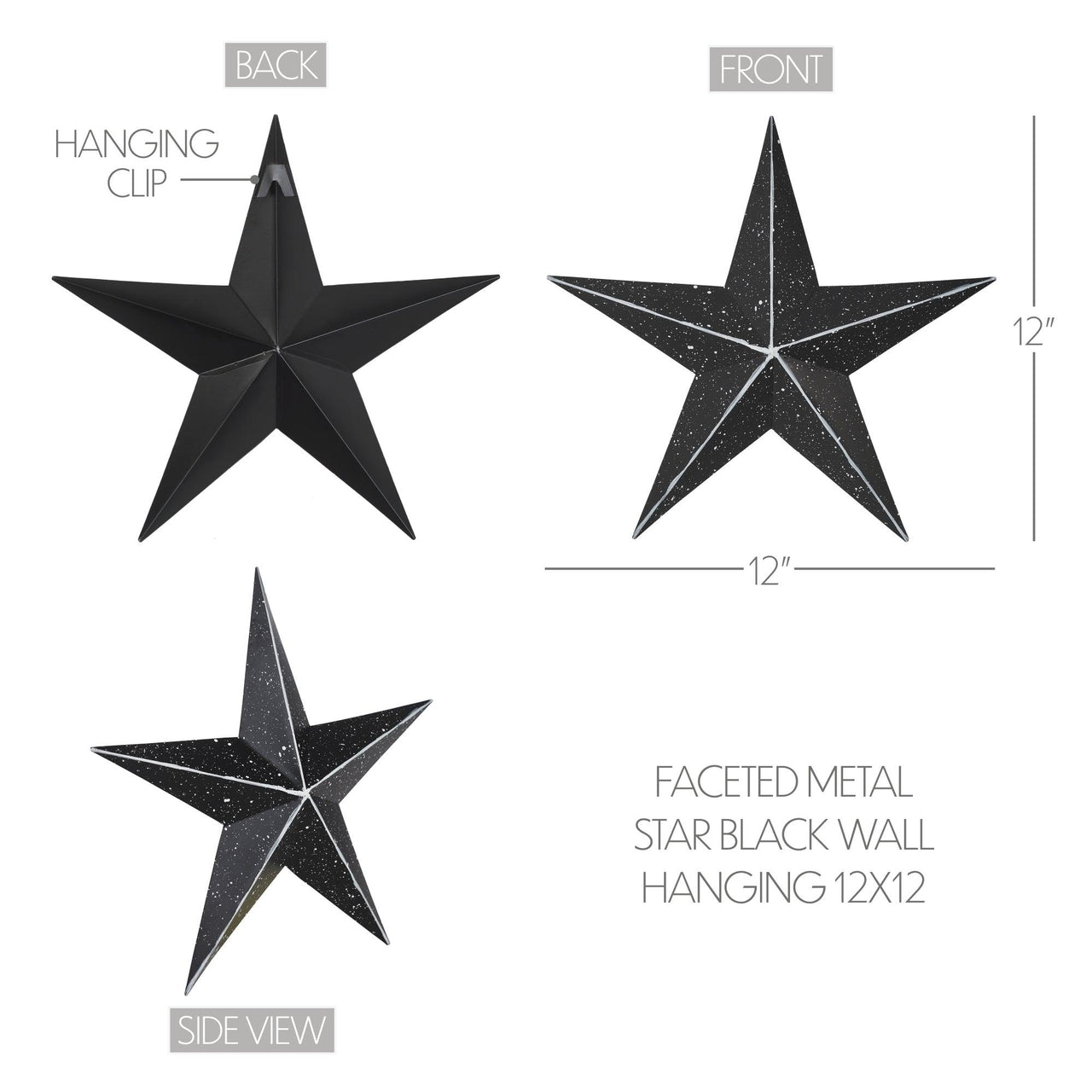 Faceted Metal Star Black Wall Hanging 12x12 - The Fox Decor