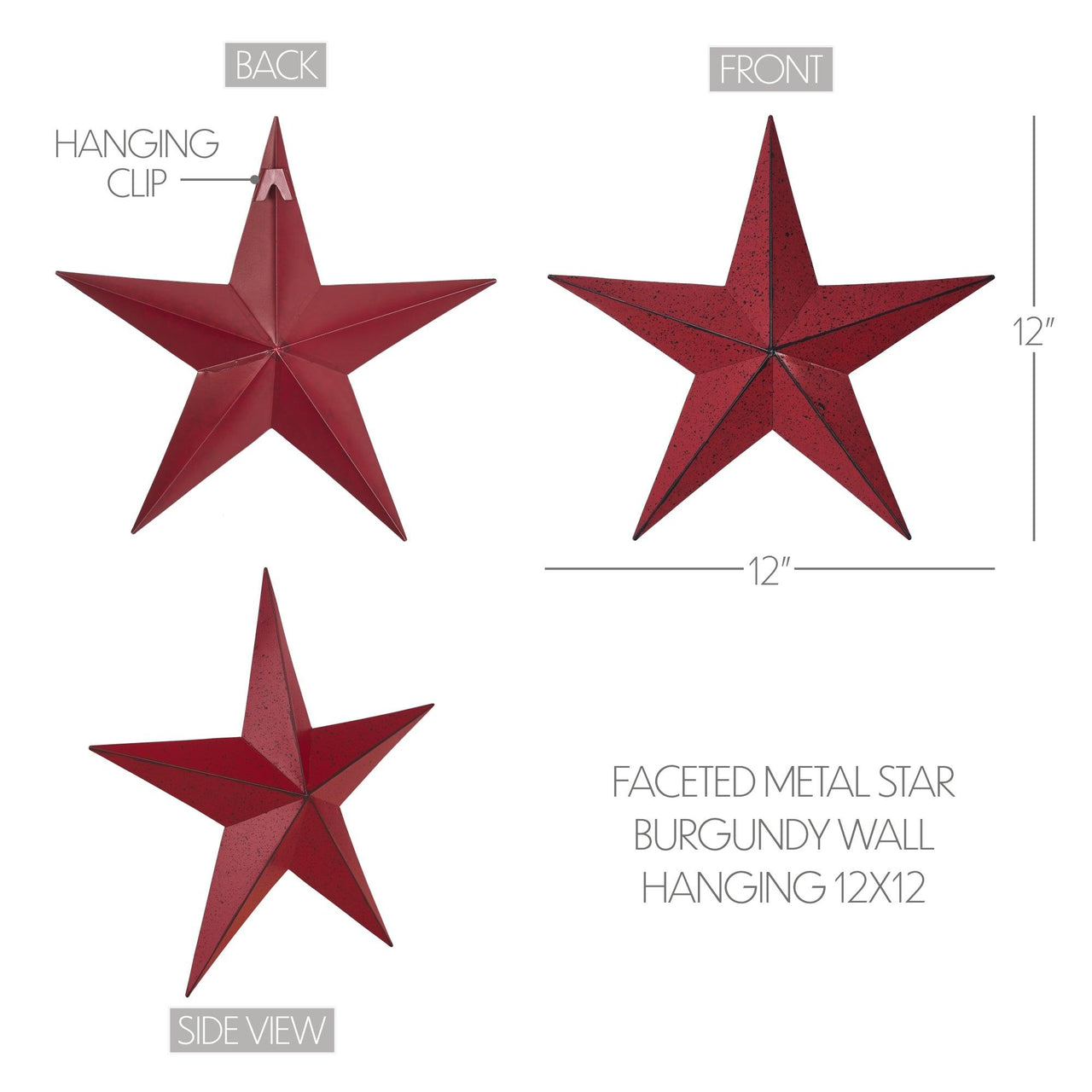 Faceted Metal Star Burgundy Wall Hanging 12x12 - The Fox Decor