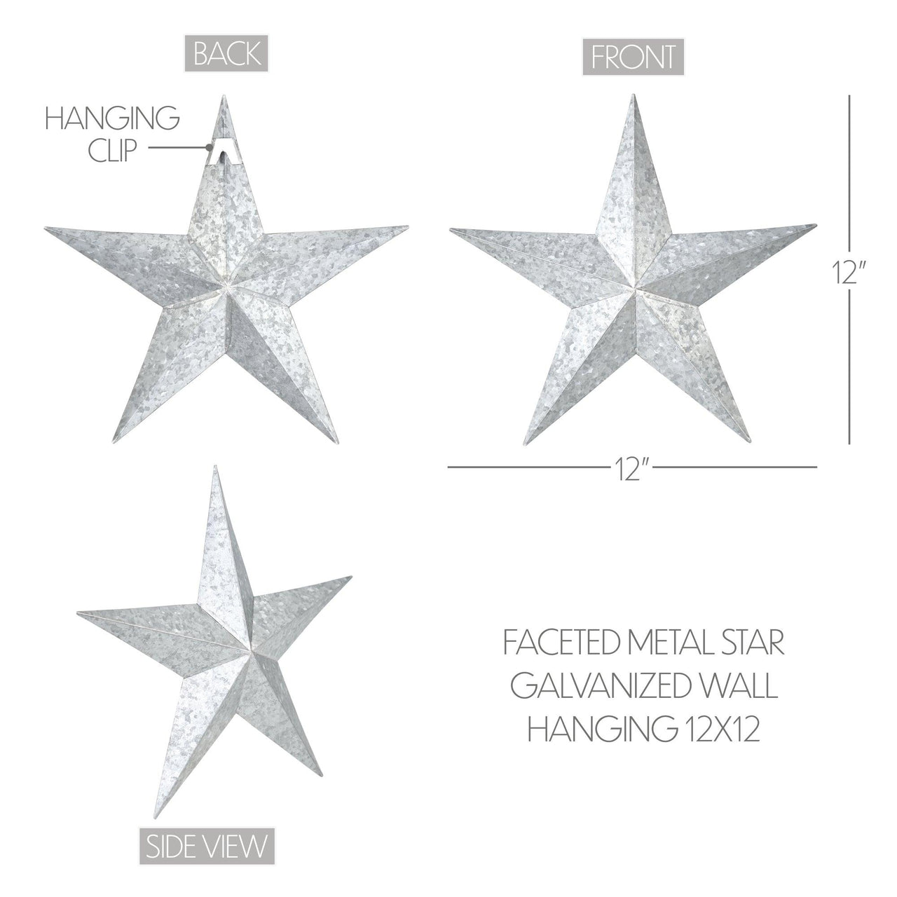 Faceted Metal Star Galvanized Wall Hanging 12x12 - The Fox Decor