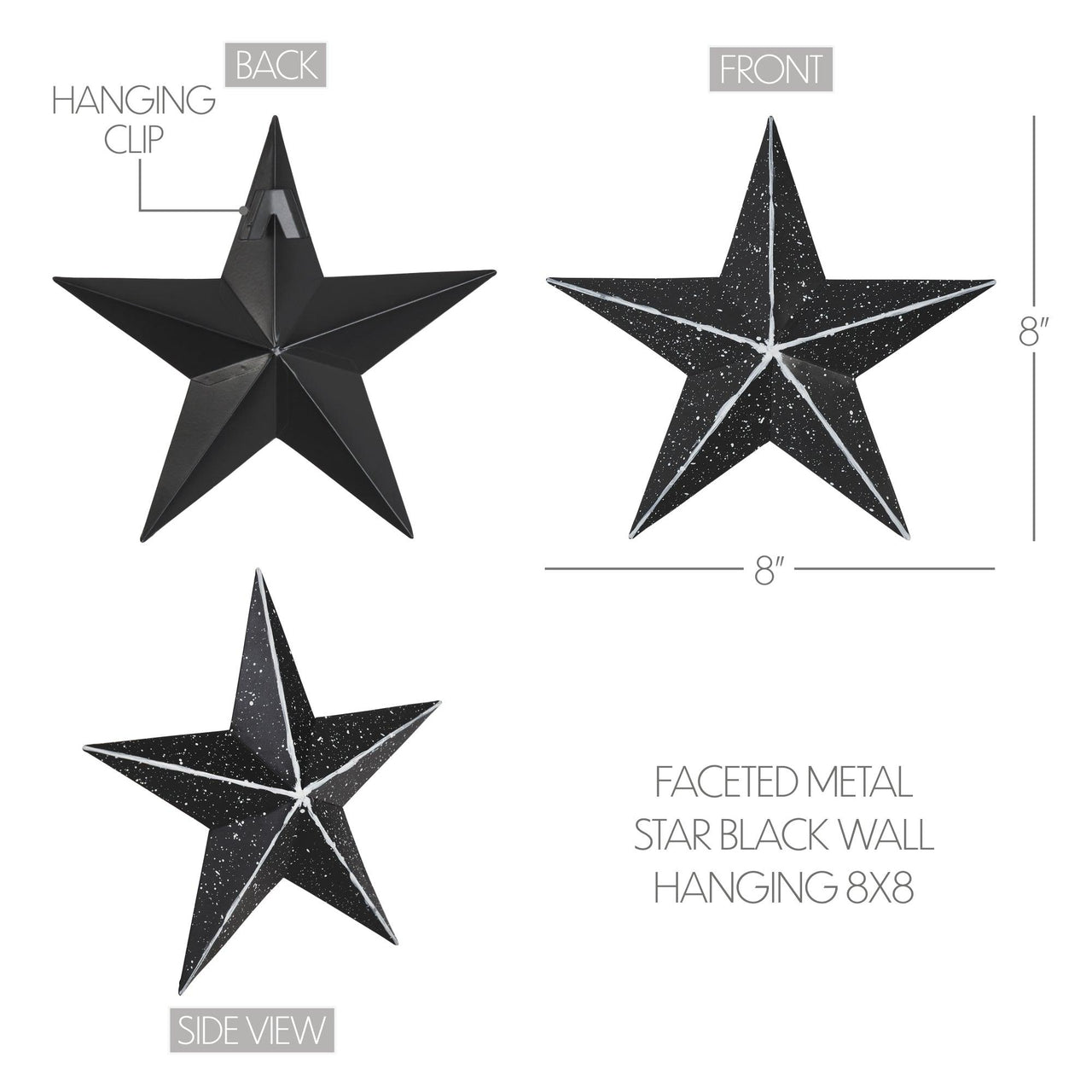 Faceted Metal Star Black Wall Hanging 8x8 - The Fox Decor