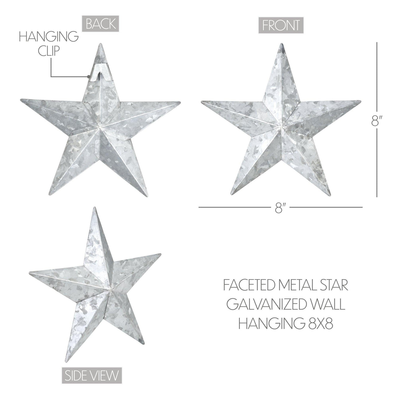 Faceted Metal Star Galvanized Wall Hanging 8x8 - The Fox Decor