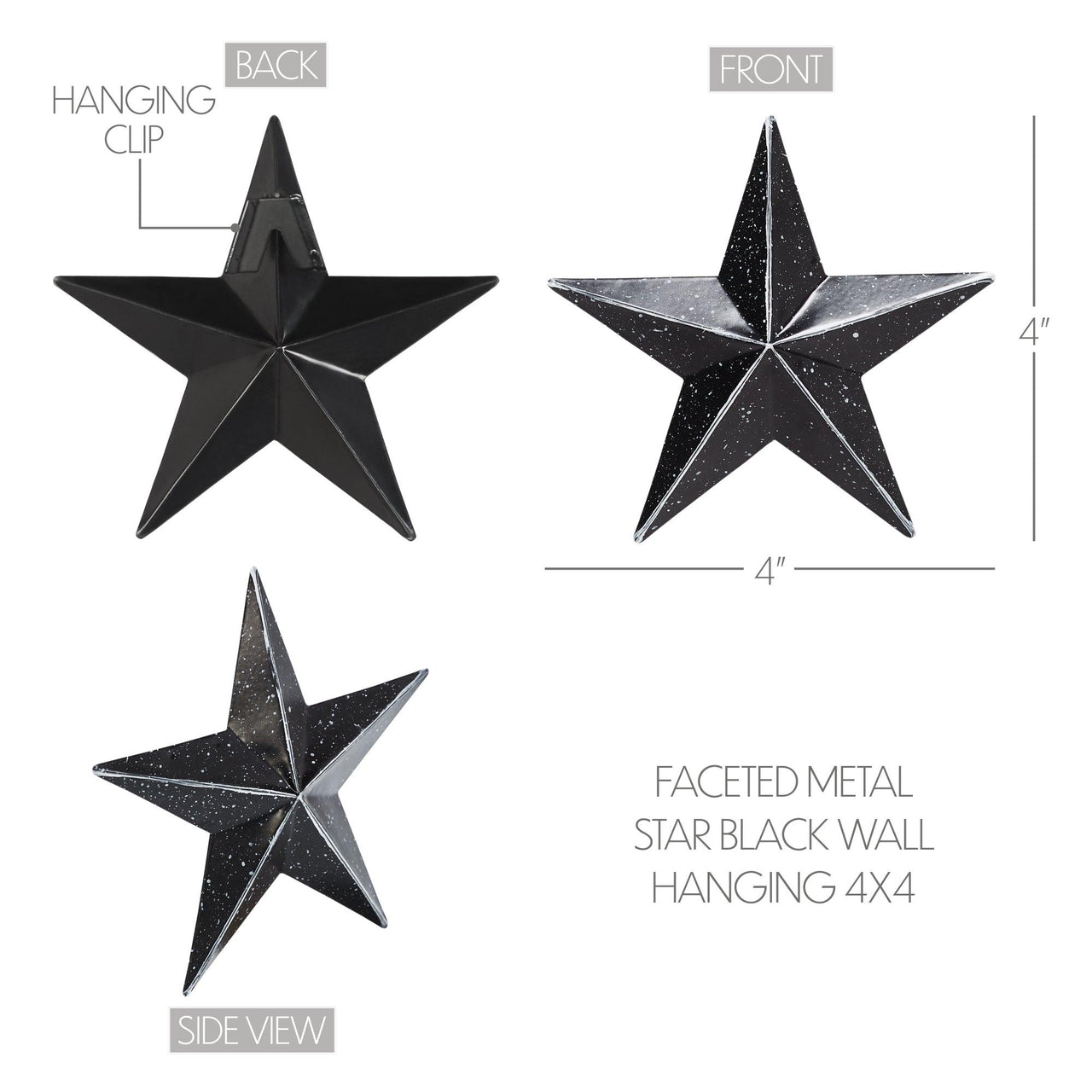 Faceted Metal Star Black Wall Hanging 4x4 - The Fox Decor