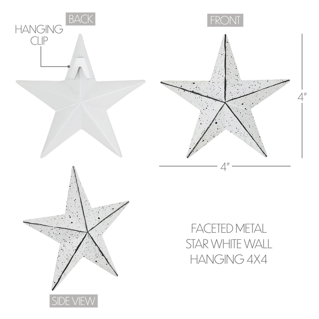Faceted Metal Star White Wall Hanging 4x4 - The Fox Decor