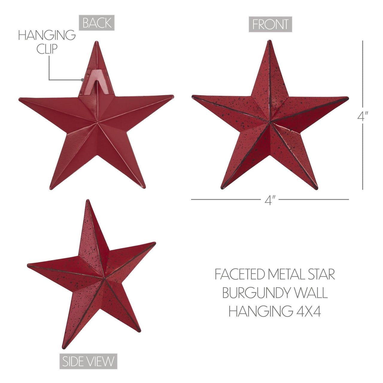 Faceted Metal Star Burgundy Wall Hanging 4x4 - The Fox Decor
