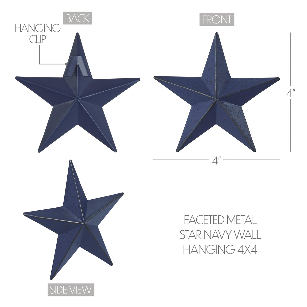 Faceted Metal Star Navy Wall Hanging 4x4 - The Fox Decor