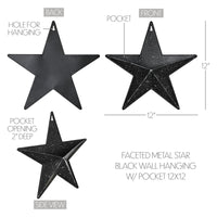 Faceted Metal Star Black Wall Hanging w/ Pocket 12x12 - The Fox Decor