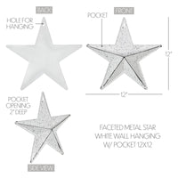 Faceted Metal Star White Wall Hanging w/ Pocket 12x12 - The Fox Decor