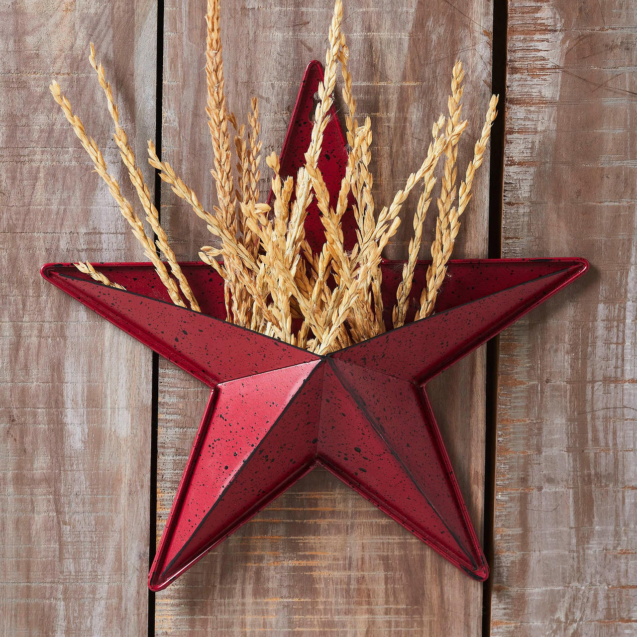Faceted Metal Star Burgundy Wall Hanging w/ Pocket 12x12 - The Fox Decor