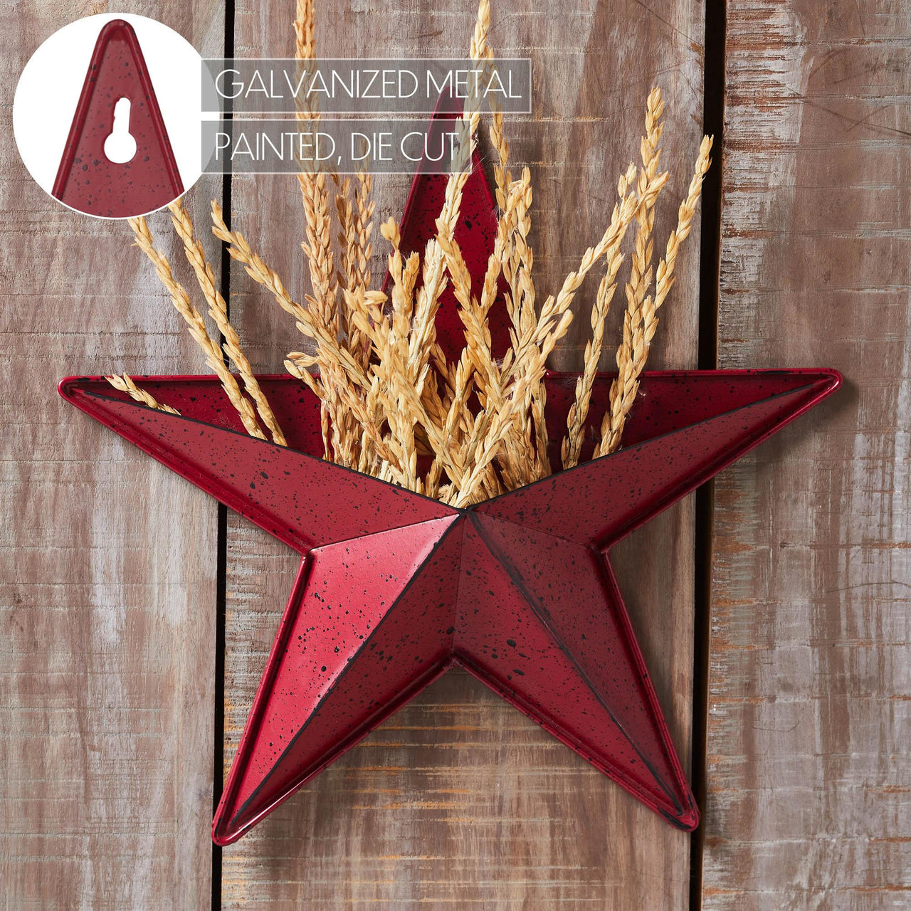 Faceted Metal Star Burgundy Wall Hanging w/ Pocket 12x12 - The Fox Decor
