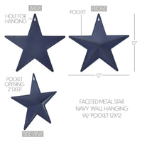 Faceted Metal Star Navy Wall Hanging w/ Pocket 12x12 - The Fox Decor