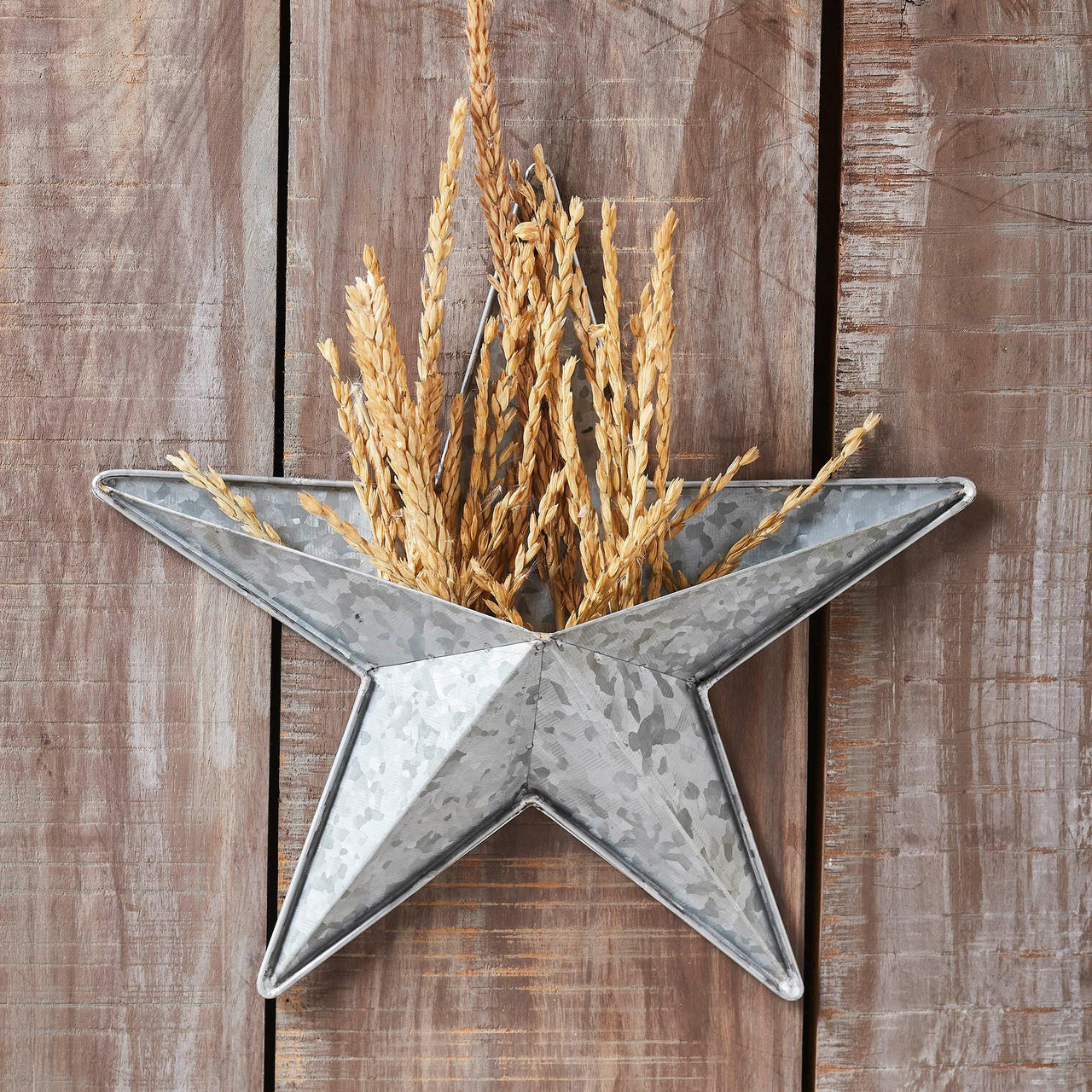 Faceted Metal Star Galvanized Wall Hanging w/ Pocket 12x12 - The Fox Decor