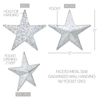 Faceted Metal Star Galvanized Wall Hanging w/ Pocket 12x12 - The Fox Decor