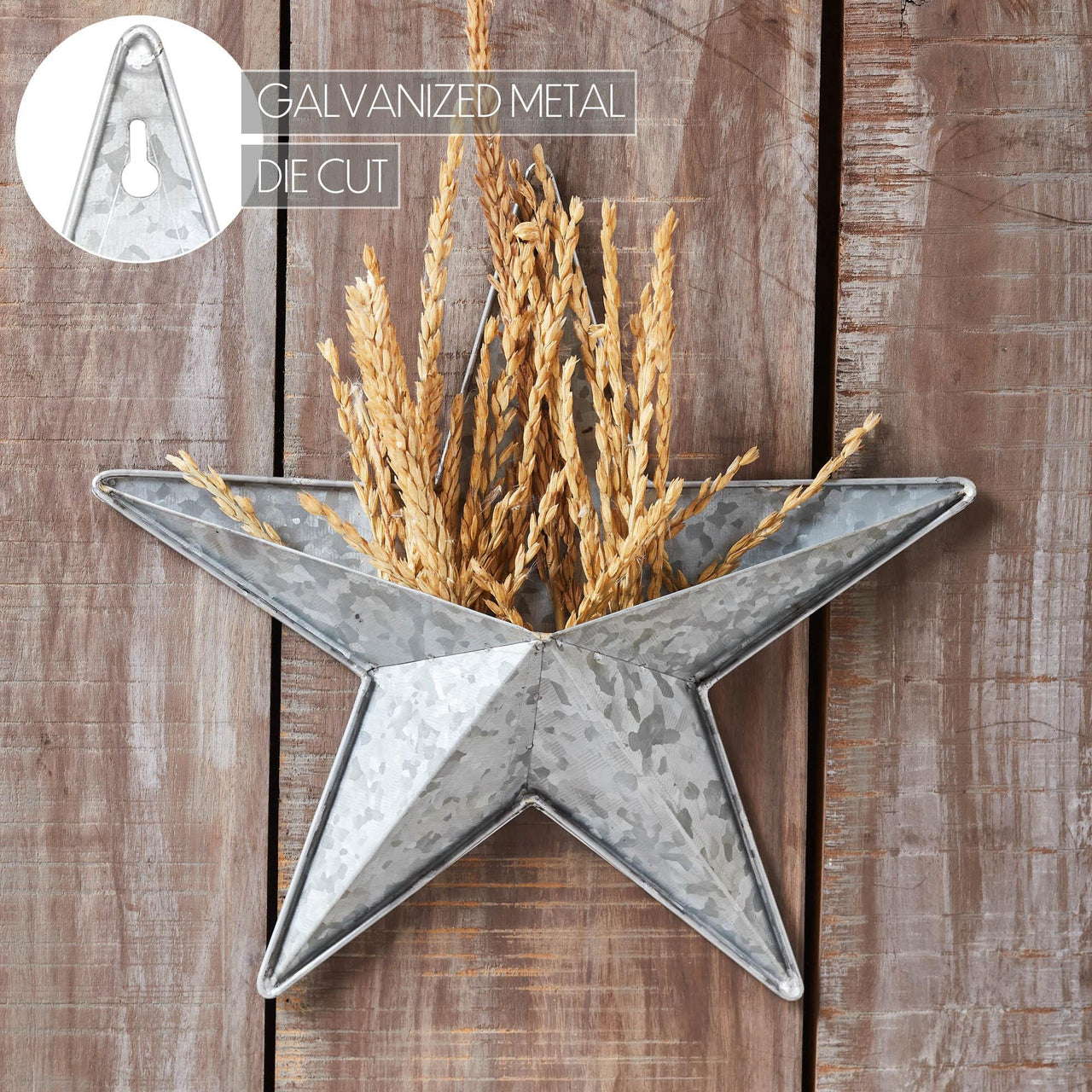 Faceted Metal Star Galvanized Wall Hanging w/ Pocket 12x12 - The Fox Decor