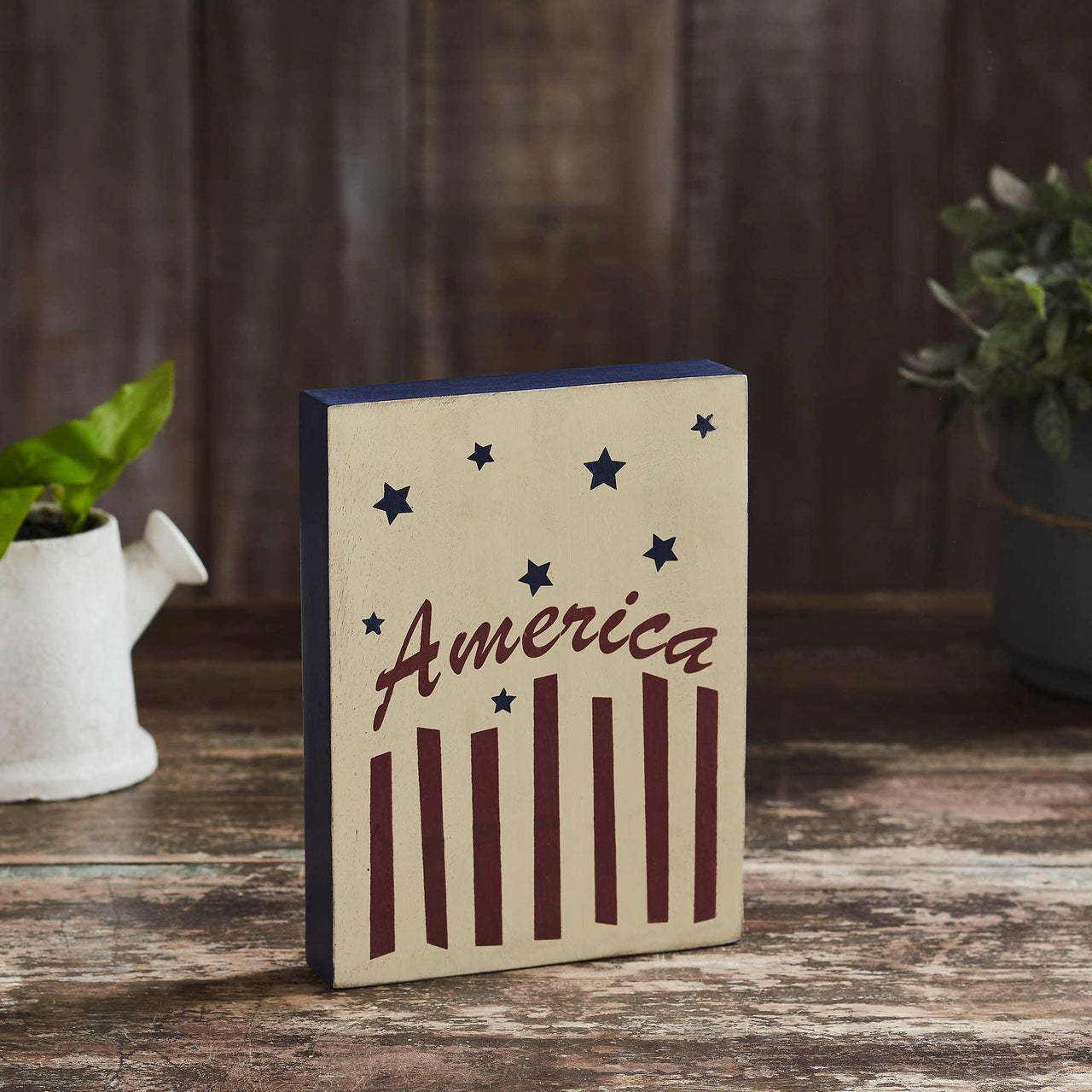America Stars & Stripes Wooden Block 8x6x1.25 - The Fox Decor