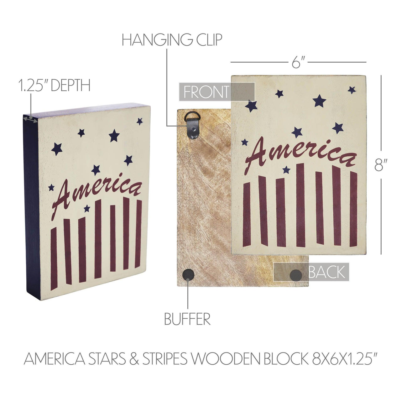 America Stars & Stripes Wooden Block 8x6x1.25 - The Fox Decor