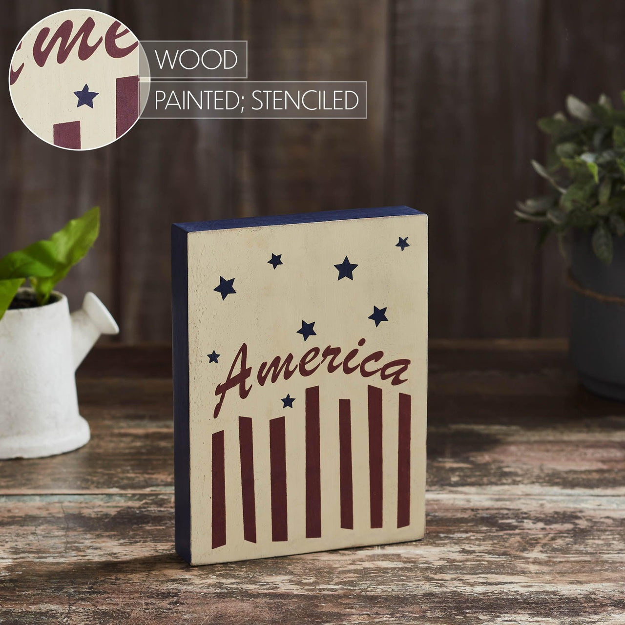 America Stars & Stripes Wooden Block 8x6x1.25 - The Fox Decor