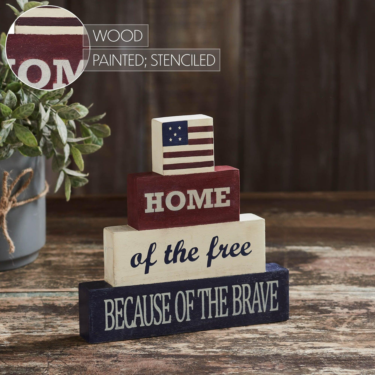 Home Of The Free Wooden Block Stack 8x8x1.25 - The Fox Decor