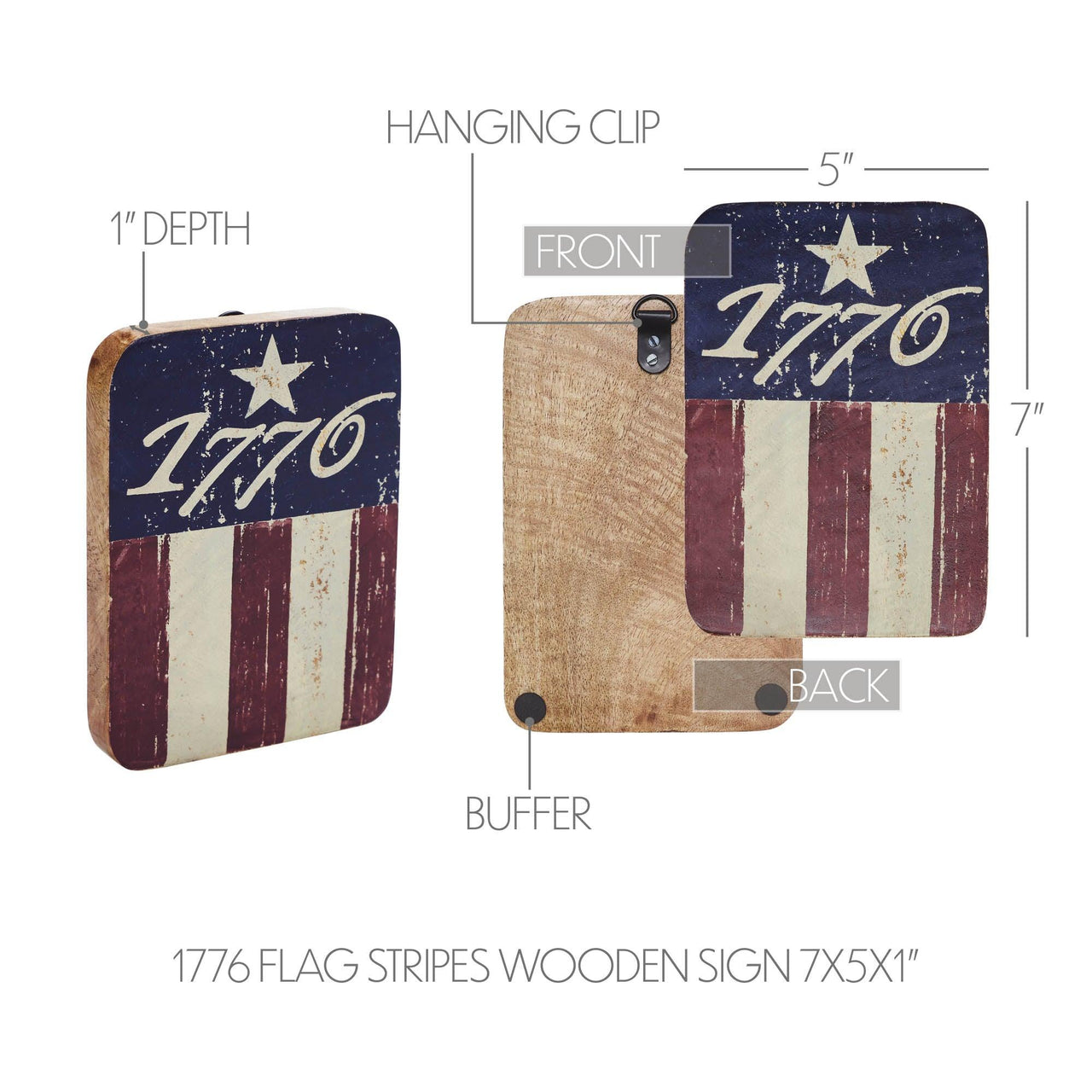 1776 Flag Stripes Wooden Sign 7x5 - The Fox Decor