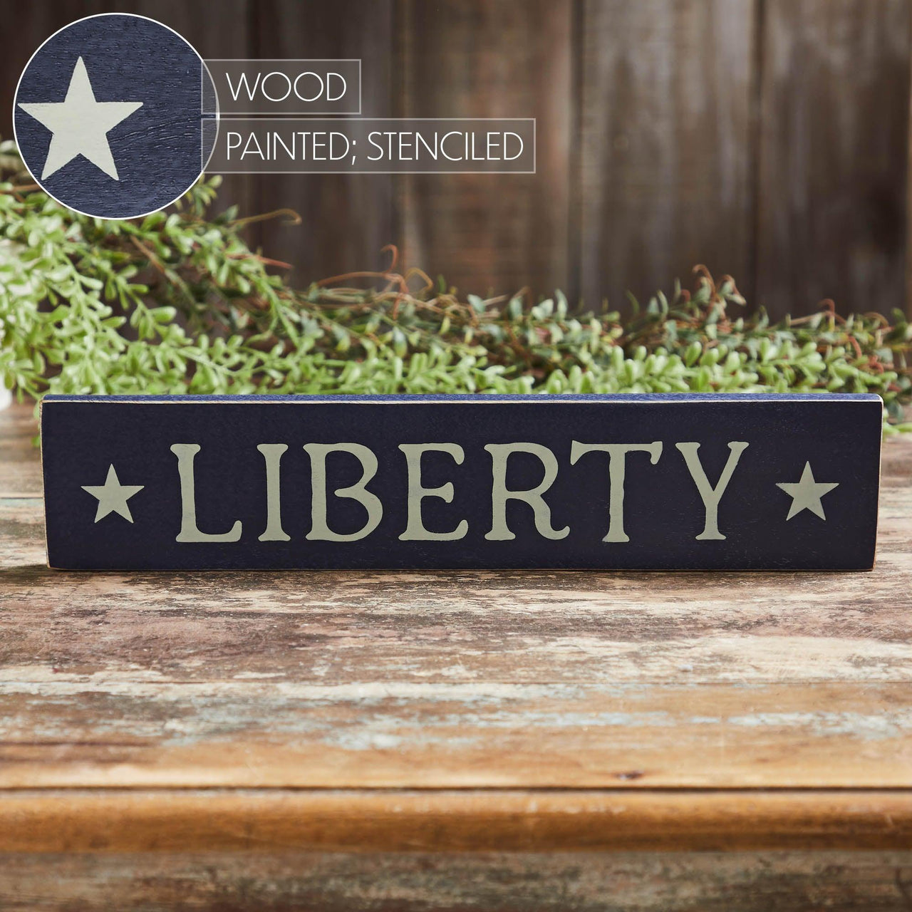 Navy Liberty Wooden Sign 3x14 - The Fox Decor